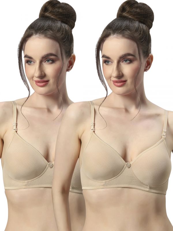Sonari Allure Women's Lightly Padded Non Wired Convertible Straps T-Shirt Bra Pack of 2