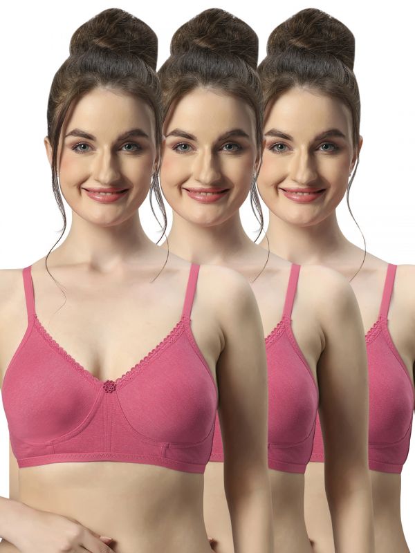 Sonari Misha Poly Cotton Soft Cup Everyday Non Padded T-Shirt Bra for Women Daily Use, Medium Coverage, Non-Wired Pack of 3 