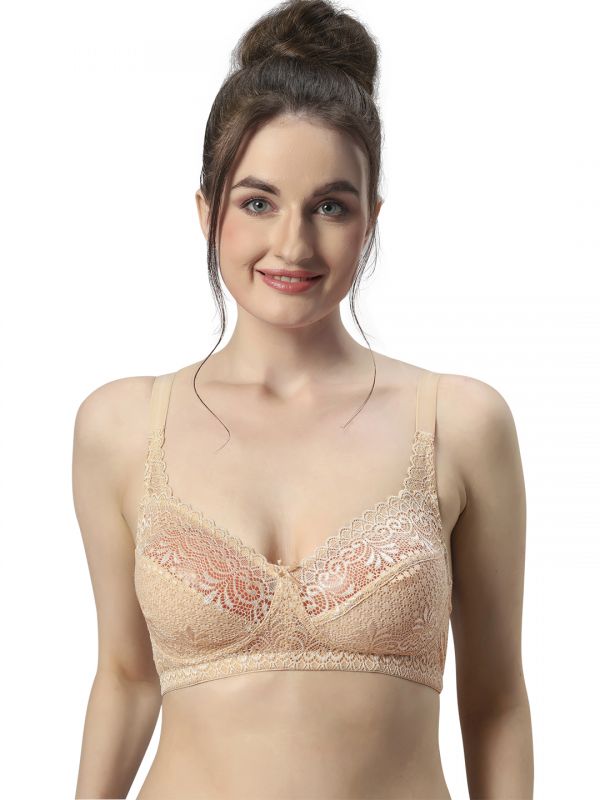 Sonari C-9 Women's Lace Non-Padded Non-Wired Seamed T-Shirt Bra Pack of 2