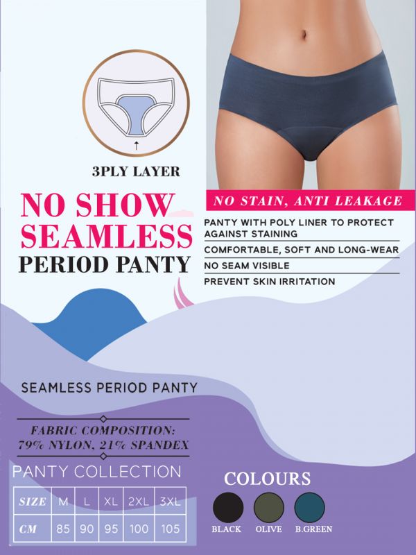 Sonari Womens Menstrual Period Leakproof Briefs Seamless Period Panties |Mid Waist, Prevent Skin Irritation, Skin Friendly, Soft and Long-Wear